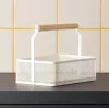 Fémkosár fa fogóval, 23,5×15,6×7,5 cm, porszórt fehér