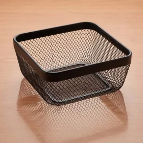   Gyümölcskosár, fémkosár, 24,5×24,5×11 cm, porszórt fekete