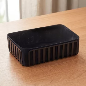   Kenyérkosár pamutbéléssel, fém, 28,5×18,5×8 cm, porszórt fekete