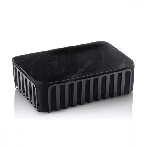 Kenyérkosár pamutbéléssel, fém, 28,5×18,5×8 cm, porszórt fekete