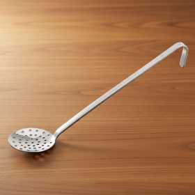   Szűrőkanál, kerek, rozsdamentes, nyélhossz.: 27 cm, átmérő 8 cm