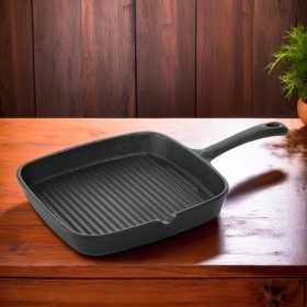 Grill serpenyő, 22×22×3,5 cm, bordázott, öntöttvas