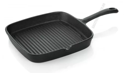 Grill serpenyő, 22×22×3,5 cm, bordázott, öntöttvas