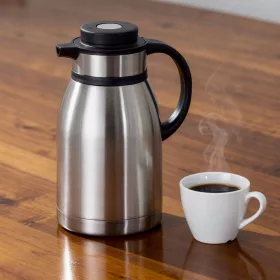 Termosz, nyomógombos, 2 liter, 25,5 cm magas, rozsdamentes