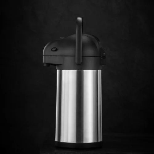 Termosz, pumpás, 2,2 liter, 35 cm magas, rozsdamentes