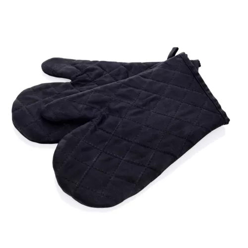 Sütőkesztyű-pár, poliészter, pamutbéléssel, 32 cm, fekete, hőálló 200 °C-ig