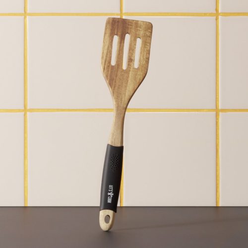 Fordítólapát, perforált, 30,5 cm, szilikon nyél, akácfa, Let's Cook