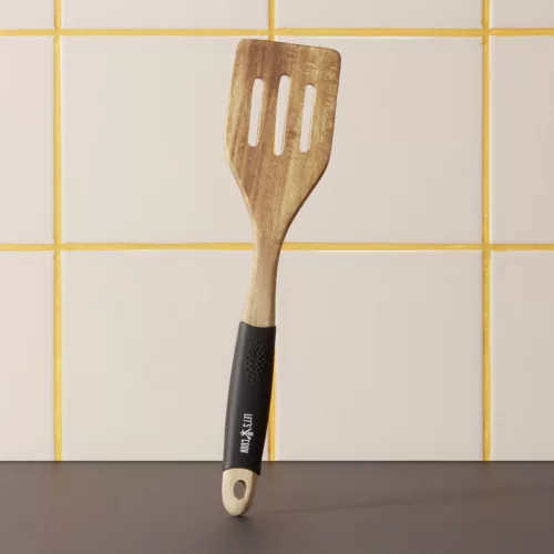 Fordítólapát, perforált, 30,5 cm, szilikon nyél, akácfa, Let's Cook