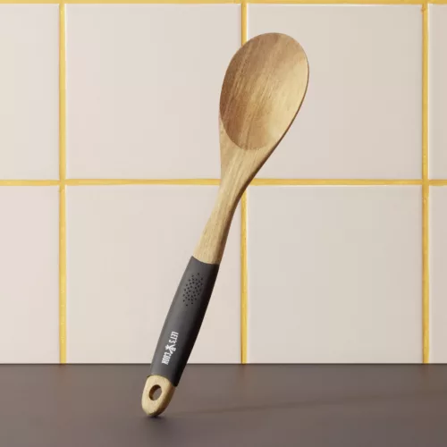 Szervírozókanál, 30,5 cm, szilikonnyél, akácfa, Let's Cook